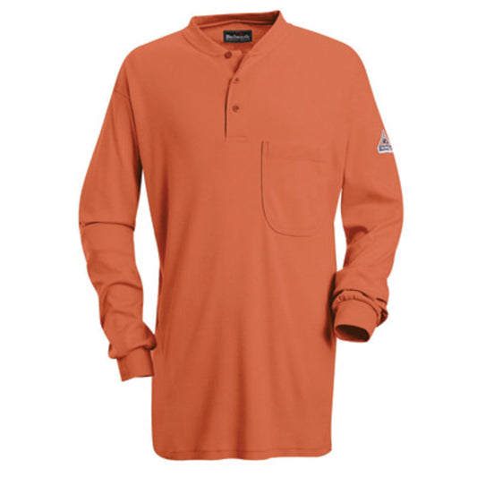 Bulwark® Large Regular Orange EXCEL FR® Interlock FR Cotton Flame Resistant Long Sleeve Henley With Button Front Closure