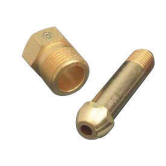 Western CGA-500/510/580/590 1/4" NPT Male X 2 1/2" L Brass 3000 psig Regulator Inlet Nipple With Check Valve