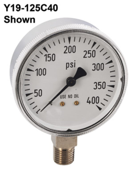Airgas® 2 1/2" 0 - 4000 PSI Nickel Plated Brass Gauge With 100 PSI Graduations And 1/4" Male NPT Lower Mount