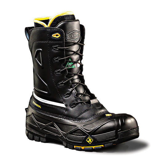 TERRA Size 6 Black Crossbow Leather Composite Toe Winter Boots With High Traction Thermal Tested, Diamond Cleat Design Rubber Outsole