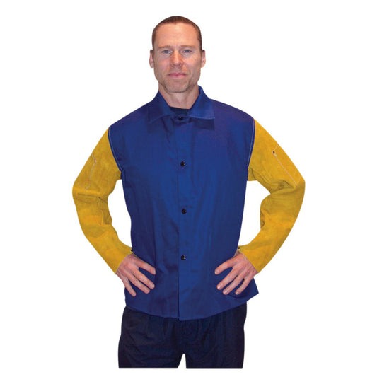 RADNOR™ X-Large Blue And Brown Cotton/Westex® FR-7A®/Side Split Cowhide Flame Resistant Jacket With Snap Front Closure