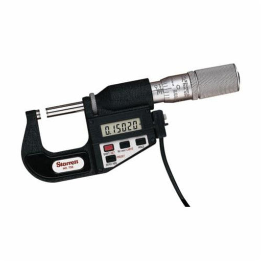 Starrett 733XFL-1 Electronic Micrometer W/Case, 0 - 1", 0 - 25.4 mm, 0.00005" Grad