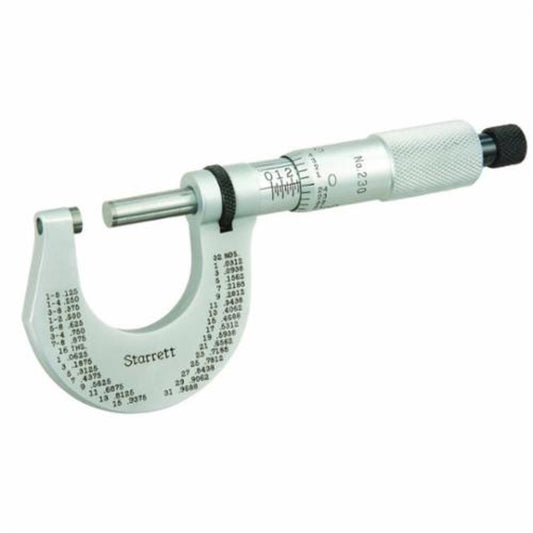 Starrett T230XFL Mechanical Outside Micrometer, 0 - 1", 0.0001" Grad