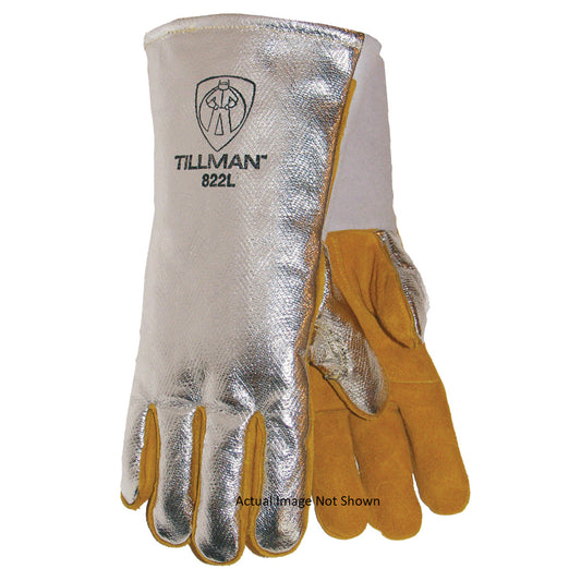 Tillman™ Large 14" Silver/Brown Cowhide Heat Resistant Left Glove With 14" Gauntlet Cuff And Wool Lining And Reinforced Wing Thumb