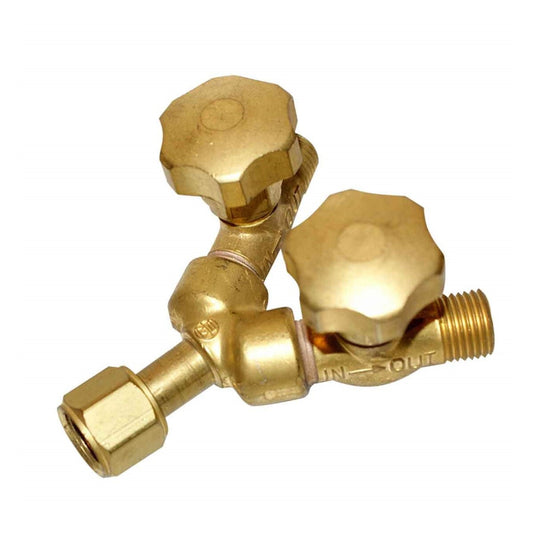 Western CGA-023 "B" 9/16" - 18 Female LH Inlet X "B" 9/16" - 18 Male LH Outlet Brass 200 psig Valve Y Connector