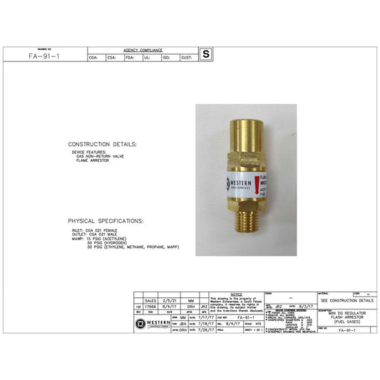 Western Model Mini-DG Fuel Gas Regulator Flashback Arrestor