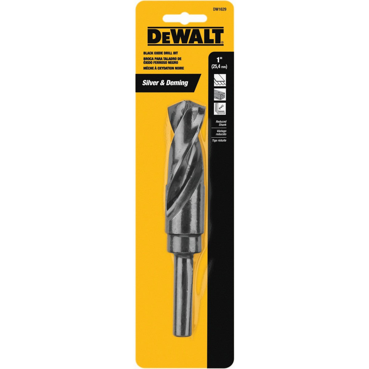 DeWALT DW1629  1" Silver & Deming Black Oxide Reduced Shank Drill Bit